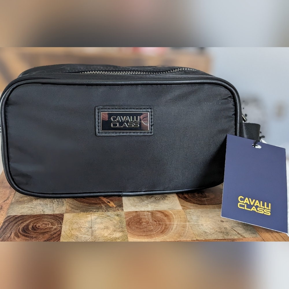 Roberto Cavalli Class Gun Metal Zip Closure Toiletry Accessories Bag Nwt ❤️
